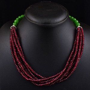 Red Garnet & Jade Beads Necklace Christmas Gift for Her